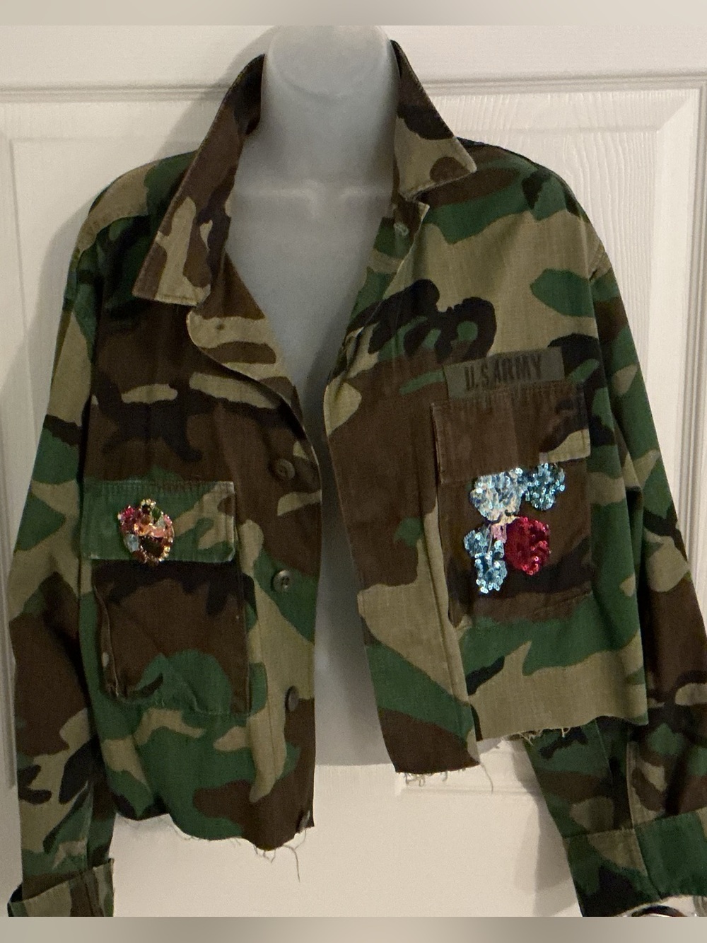 Josie Bruno Vintage Camo repurpose Cropped Field Jacket.